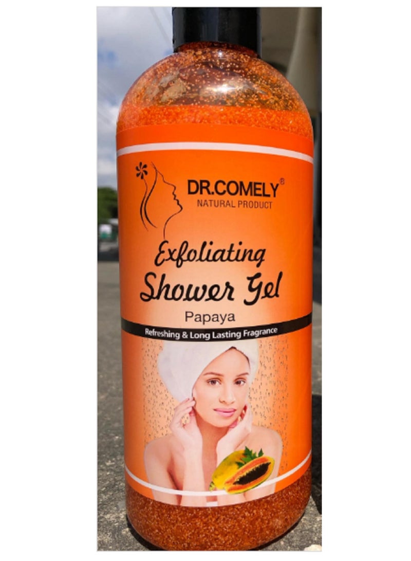 Dr. Comely Exfoliating Shower Gel in the Strawberry scent