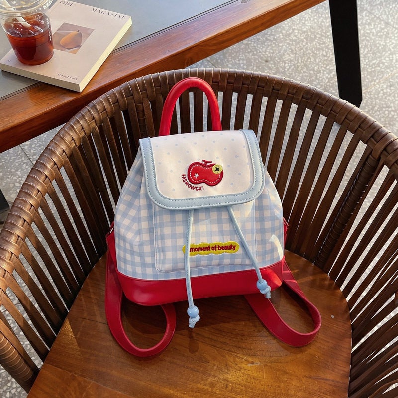 Korean Style Checkered Cute Red Apple Backpack for Women - Image 4