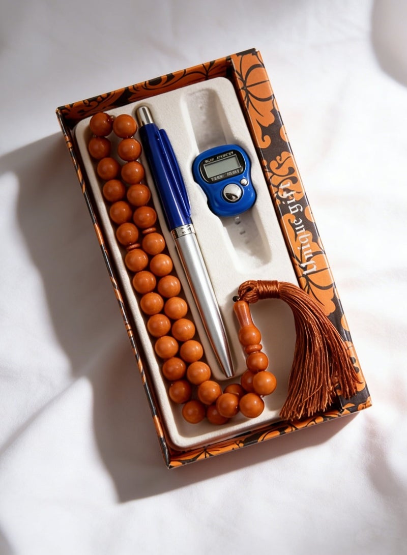 Nariele 33 Pcs Warm Matte Wood Muslim Tasbih Gift Box Set With Digital Electronic Counter Metal Ballpoint Pen Three In One Worship Dhikr Counting Eid Religious Gift Single Pack - Image 4