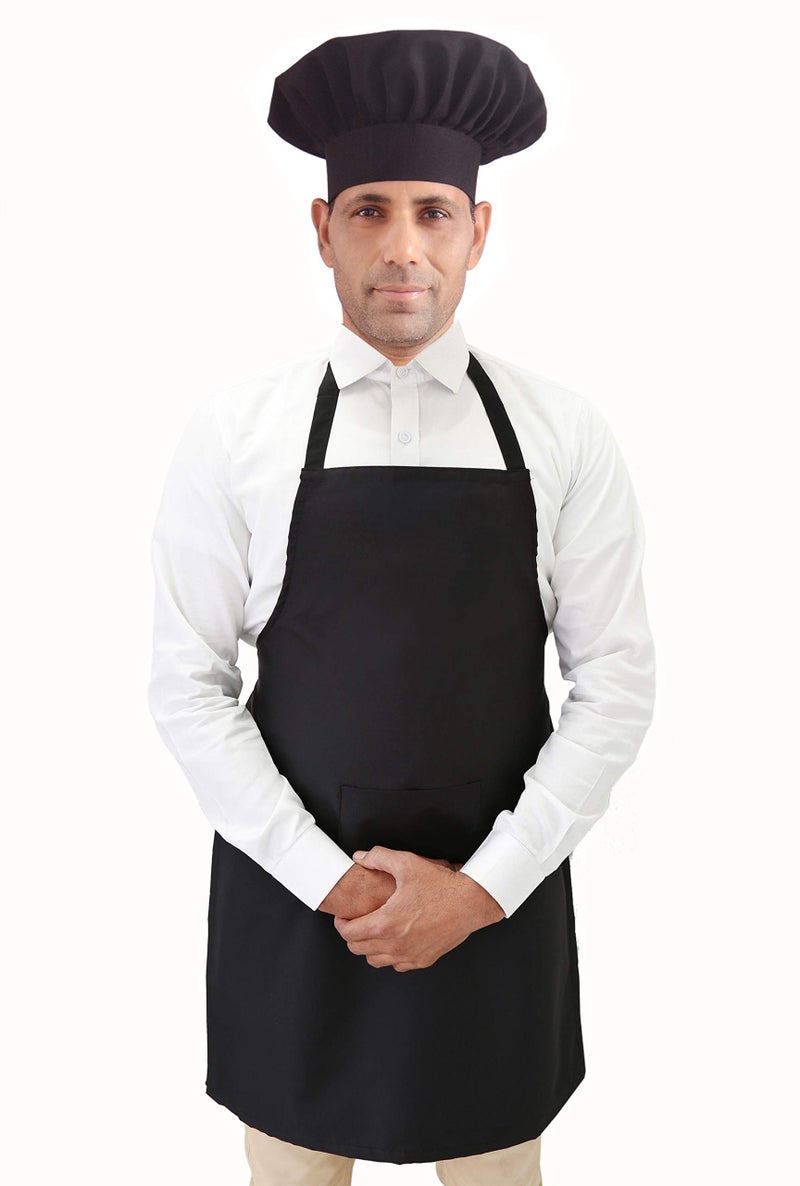 Switchon Polyester Solid Plain Free Size Chef's Cooking Kitchen Apron with Chef's Cap-Black 23x30 inch (57x77cm) free size - Image 1
