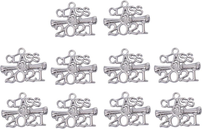 comfrt 2021 Graduation Charm Alloy 2021 Graduation Letter Charms Pendants Class of 2021 Alloy Charms for Congrats Grad Party Jewelry Accessory 10pcs ï¼ˆ Silver ï¼‰ - Image 1