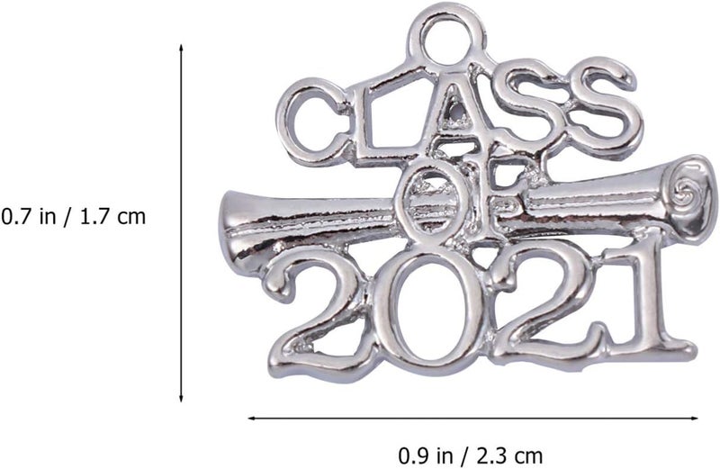 comfrt 2021 Graduation Charm Alloy 2021 Graduation Letter Charms Pendants Class of 2021 Alloy Charms for Congrats Grad Party Jewelry Accessory 10pcs ï¼ˆ Silver ï¼‰ - Image 2