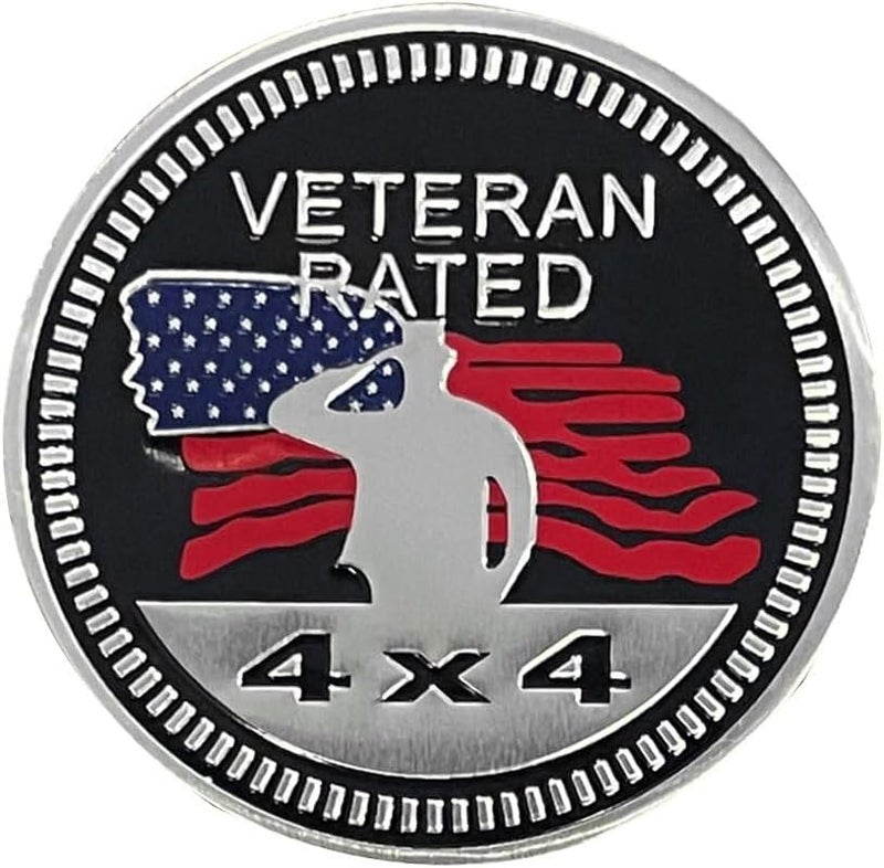 GLSOWEE Veteran Badge Rated Car Emblem, 4 x 4 3D Metal Car Badge Decals Stickers Round Emblem Decals, Auto Exterior Emblems Badge Compatible with Vehicles Trucks SUV RV (Veteran Rated) - Image 1