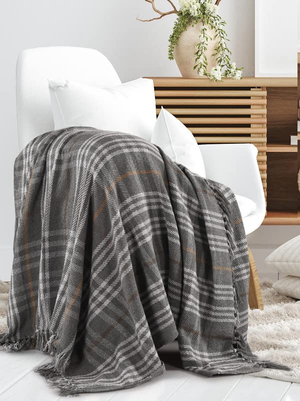 SASHAA WORLD Soft Check Throw Blanket | Used Both Indoor and Outdoor |Blanket for Living Room, Sofa, Bed & Chair | Grey Throw Blanket| Pack of 1, 180 x130 cm - Image 1