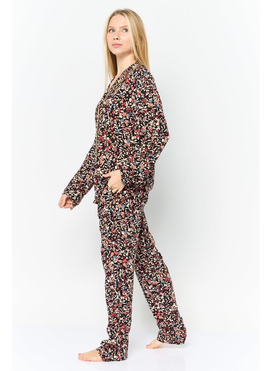 TRIUMPH Women 2 Pieces Floral Pattern Pajama Set, Black  - Image 4