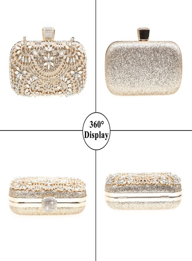 DA BODAN Womens Sparkly Rhinestone Sequin Glitter Bag Clutch Evening Handbag Shoulder Bags Purse for Wedding Party Prom (Full Gold) - Image 4