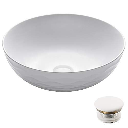 KRAUS Viva™ Round White Porcelain Ceramic Vessel Bathroom Sink with Pop-Up Drain, 16 1/2 in. D x 5 1/2 in. H, KCV-200GWH - Image 1