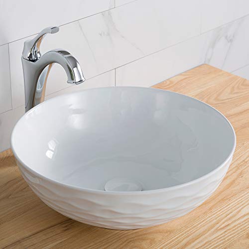 KRAUS Viva™ Round White Porcelain Ceramic Vessel Bathroom Sink with Pop-Up Drain, 16 1/2 in. D x 5 1/2 in. H, KCV-200GWH - Image 2