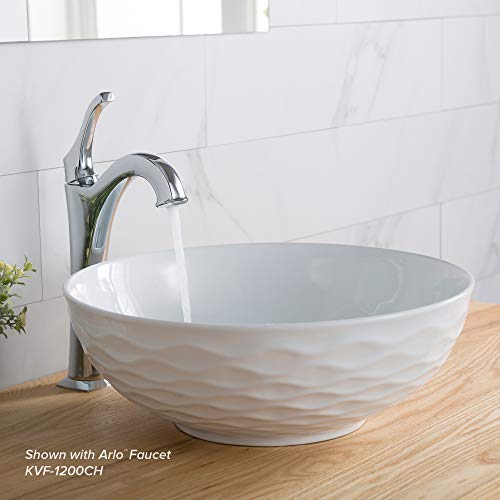 KRAUS Viva™ Round White Porcelain Ceramic Vessel Bathroom Sink with Pop-Up Drain, 16 1/2 in. D x 5 1/2 in. H, KCV-200GWH - Image 3