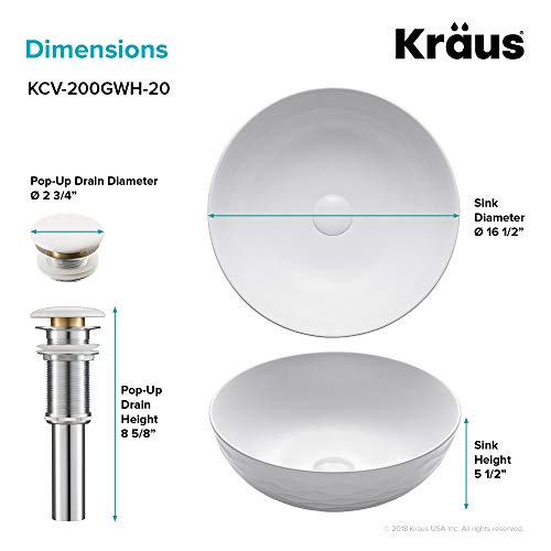 KRAUS Viva™ Round White Porcelain Ceramic Vessel Bathroom Sink with Pop-Up Drain, 16 1/2 in. D x 5 1/2 in. H, KCV-200GWH - Image 5