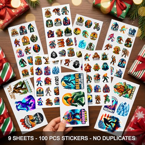 BETANAS 100 PCS Bigfoot Stickers Pack, Sasquatch Vinyl Waterproof Decals for Car Window Bumper Laptop Water Bottle Scrapbook Journal – Funny Forest Legend Outdoor Camping Sticker for Adults Teens Men - Image 2