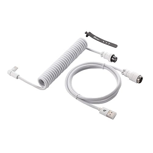 GUNMJO Pro Custom Coiled USB C Cable for Gaming Keyboard Metal Aviator Mechanical Keyboard Cable with Type C Angled 15M USBC to USBA White Color - Image 1