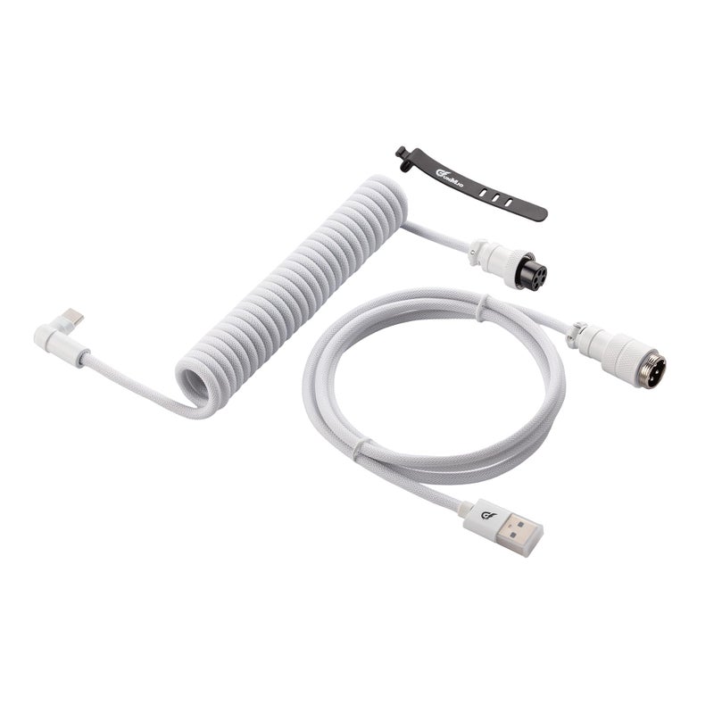 GUNMJO Pro Custom Coiled USB C Cable for Gaming Keyboard Metal Aviator Mechanical Keyboard Cable with Type C Angled 15M USBC to USBA White Color - Image 2