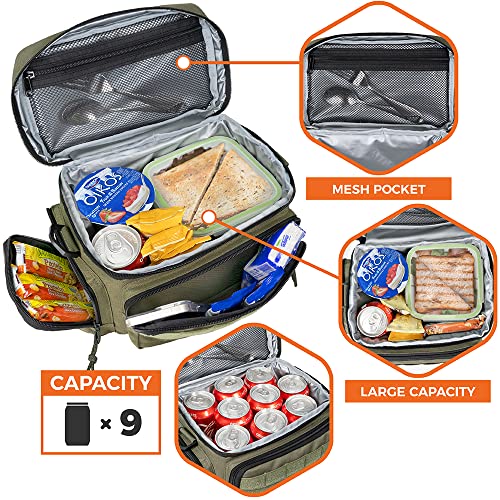 opux Tactical Lunch Box for Men, Olive Mens Insulated Lunch Bag for Adult, Leakproof Soft Lunch Cooler with MOLLE Mesh Side Pockets, Multicam Heavy Duty Lunchbox Pail for Work Women, Medium 10 Cans - Image 3