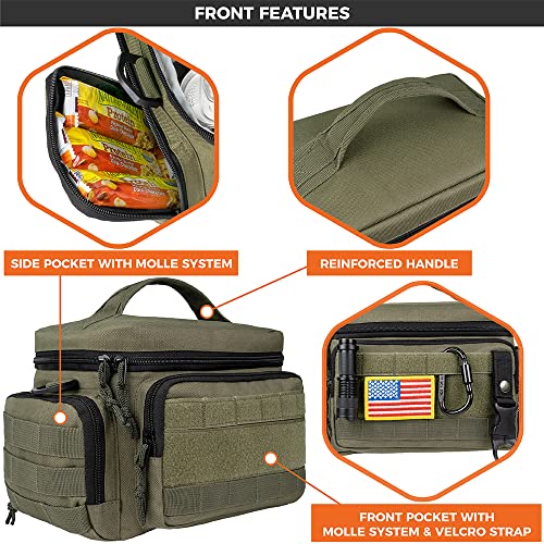 opux Tactical Lunch Box for Men, Olive Mens Insulated Lunch Bag for Adult, Leakproof Soft Lunch Cooler with MOLLE Mesh Side Pockets, Multicam Heavy Duty Lunchbox Pail for Work Women, Medium 10 Cans - Image 5
