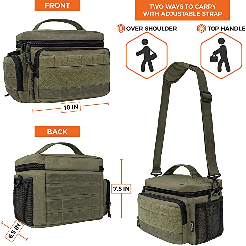 opux Tactical Lunch Box for Men, Olive Mens Insulated Lunch Bag for Adult, Leakproof Soft Lunch Cooler with MOLLE Mesh Side Pockets, Multicam Heavy Duty Lunchbox Pail for Work Women, Medium 10 Cans - Image 4