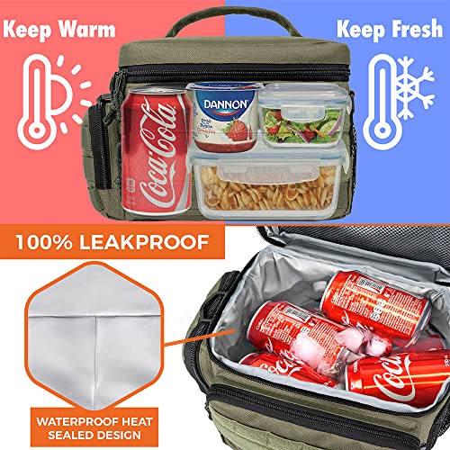 opux Tactical Lunch Box for Men, Olive Mens Insulated Lunch Bag for Adult, Leakproof Soft Lunch Cooler with MOLLE Mesh Side Pockets, Multicam Heavy Duty Lunchbox Pail for Work Women, Medium 10 Cans - Image 2