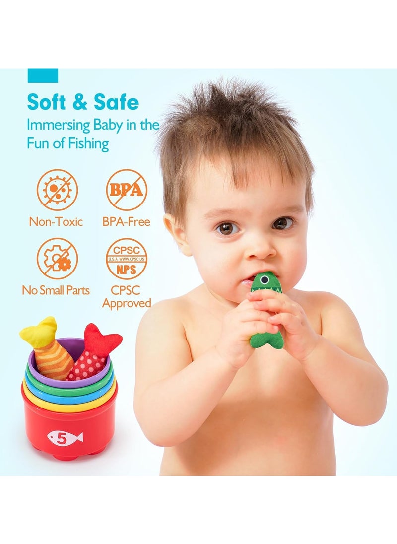 Gonice - 22PCS Cloth Fishing Game, for Toddler 1-3, Sensory Toddler Toys with Stacking Cups, Number Counting, Color Sorting, Shape Learning, Number Counting Fine Motor Skills Toys, Preschool Games - Image 1