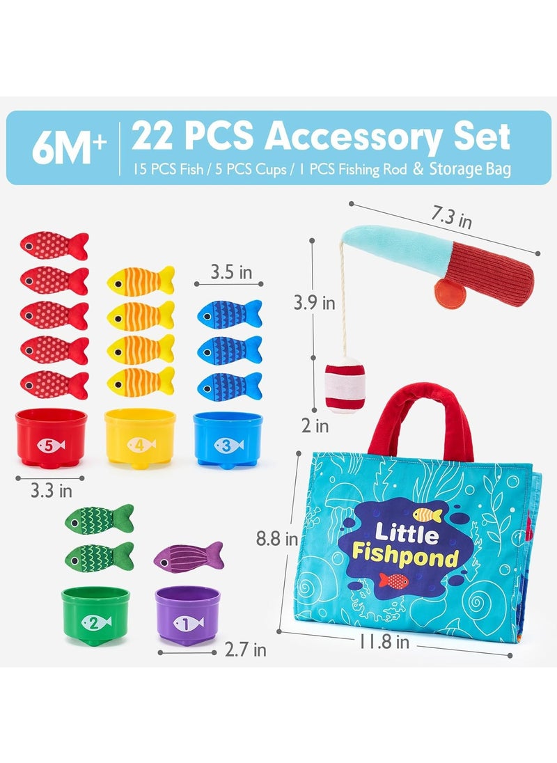 Gonice - 22PCS Cloth Fishing Game, for Toddler 1-3, Sensory Toddler Toys with Stacking Cups, Number Counting, Color Sorting, Shape Learning, Number Counting Fine Motor Skills Toys, Preschool Games - Image 1