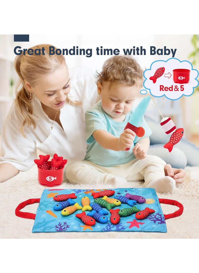 Gonice - 22PCS Cloth Fishing Game, for Toddler 1-3, Sensory Toddler Toys with Stacking Cups, Number Counting, Color Sorting, Shape Learning, Number Counting Fine Motor Skills Toys, Preschool Games - Image 1