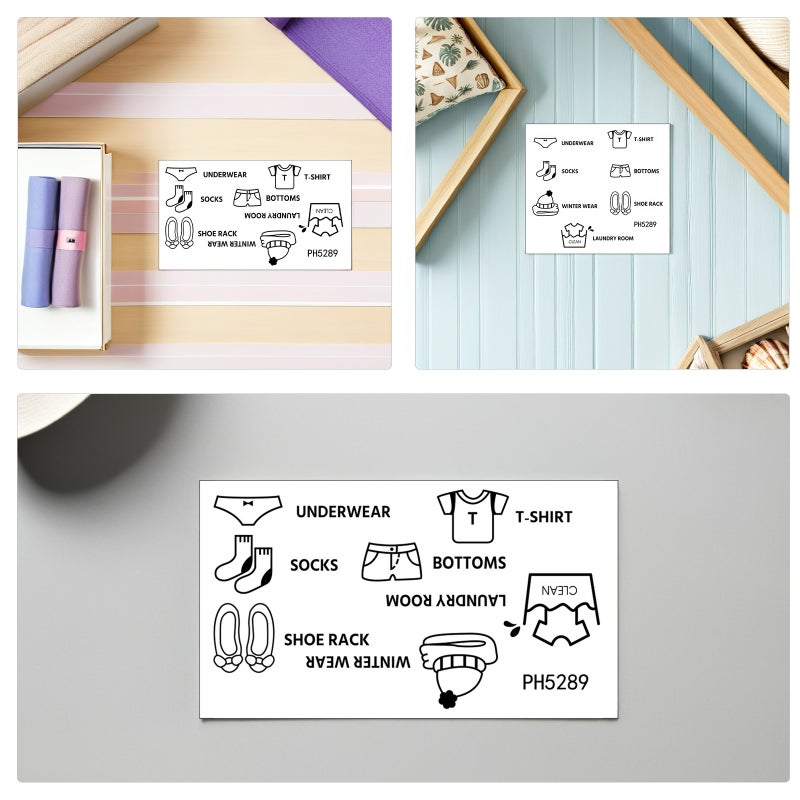 12 Sheets Removable Clothes Organizer Stickers - PVC Dresser Label Stickers - Self Adhesive Wardrobe Sorting Labels for Bedroom Drawer Organization Use - Image 2