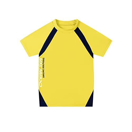 KID1234 Boys Swimsuits UPF50+UV Swimwear Set Two Piece Rash Guard with Hat for Kids 4-14 Years Yellow - Image 2