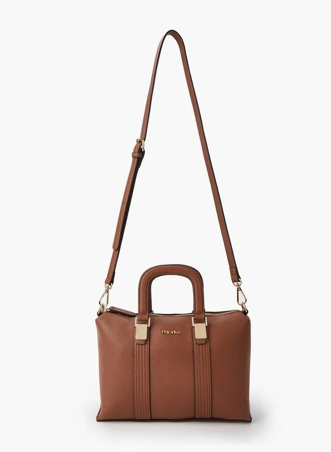 بابريكا Textured Tote Bag with Detachable Strap and Zip Closure