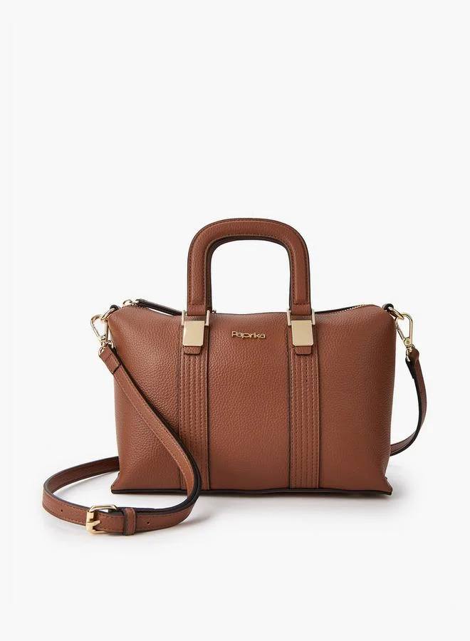 Paprika Textured Tote Bag with Detachable Strap and Zip Closure