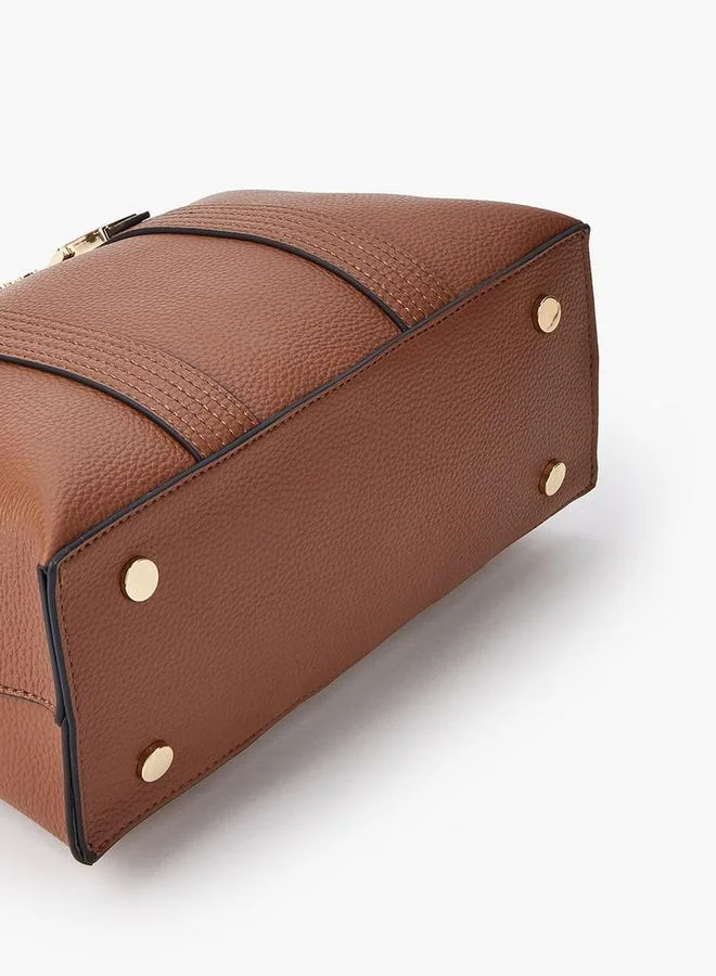 بابريكا Textured Tote Bag with Detachable Strap and Zip Closure