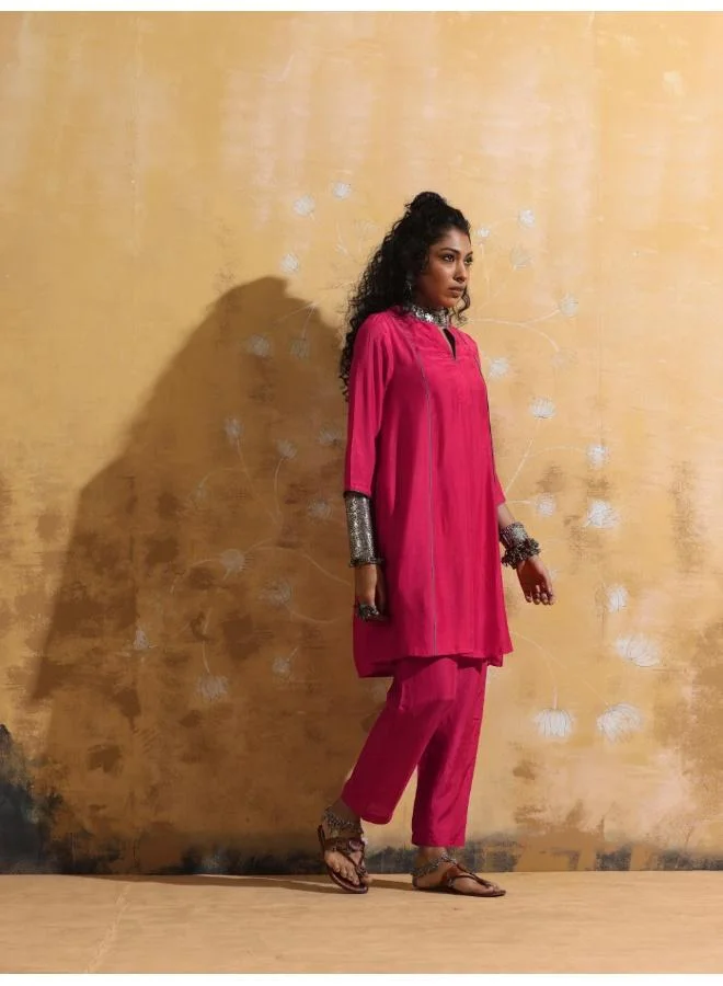 trueBrowns trueBrowns Pink Muslin Silk A-Line Kurta Co-ord Set
