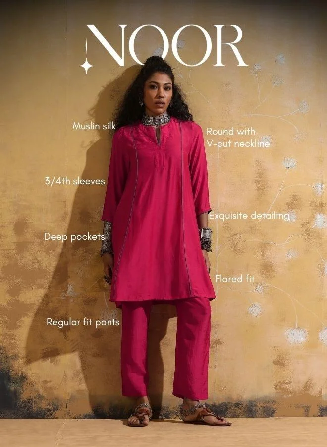 trueBrowns trueBrowns Pink Muslin Silk A-Line Kurta Co-ord Set