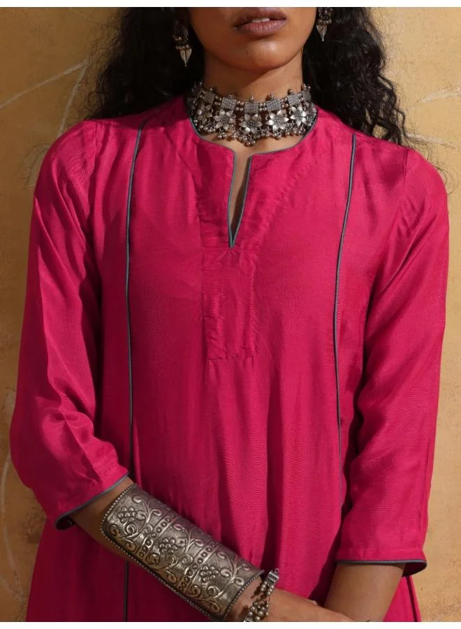 trueBrowns trueBrowns Pink Muslin Silk A-Line Kurta Co-ord Set