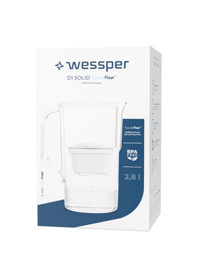 إبريق فلترة مياه ويسبر D1 سوليد FutureFlow سعة 2.8 لتر – اسود ، من سلسلة AquaMax، يشمل خرطوشة فلتر واحدة - Image 1