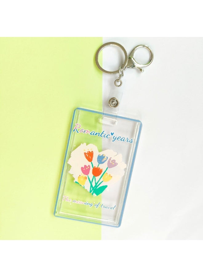 NIBEMINENT 1 - Piece Cute Little Flower Kpop Photo Card Holder Pendant Key Chain ID Badge Holder ID Card Holder Photo Card Protector for School ID Office ID Access Card for Women Girls - Image 1