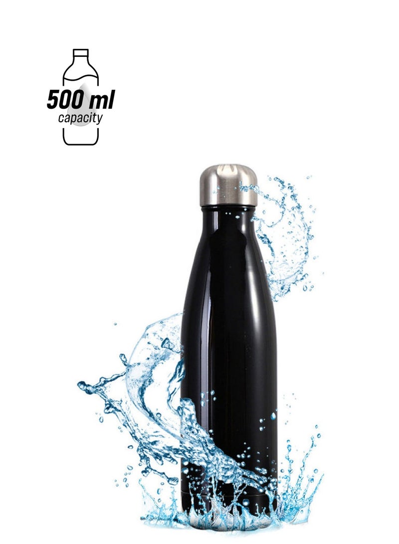 500ML Stainless Steel Vacuum Insulated Water Bottle Cola Shape Bottle Keep 12 Hours Cold  Hot Reusable Metal Leak-Proof Sports Flask Black 28*8*9cm - Image 1