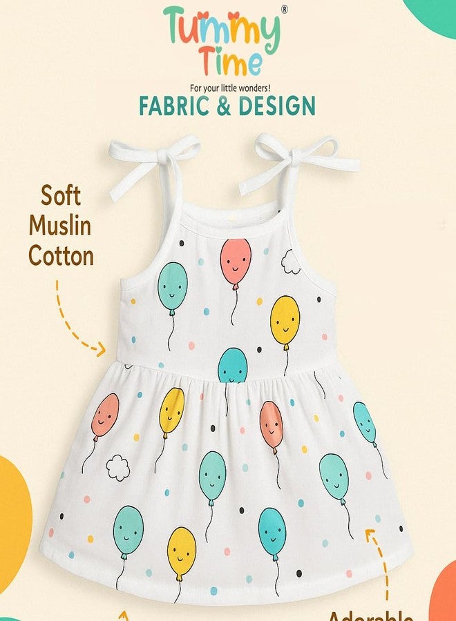TUMMY TIME Muslin Knot Frock for Newborn Baby - White Printed, Sleeveless, Summer Wear for Baby | Muslin Soft Cotton Dress - Image 4