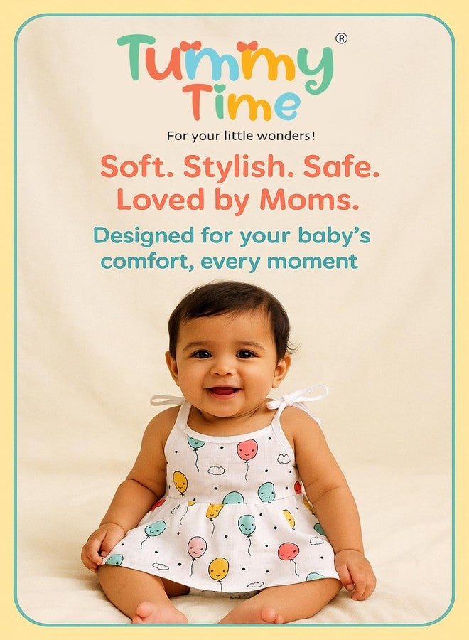 TUMMY TIME Muslin Knot Frock for Newborn Baby - White Printed, Sleeveless, Summer Wear for Baby | Muslin Soft Cotton Dress - Image 3