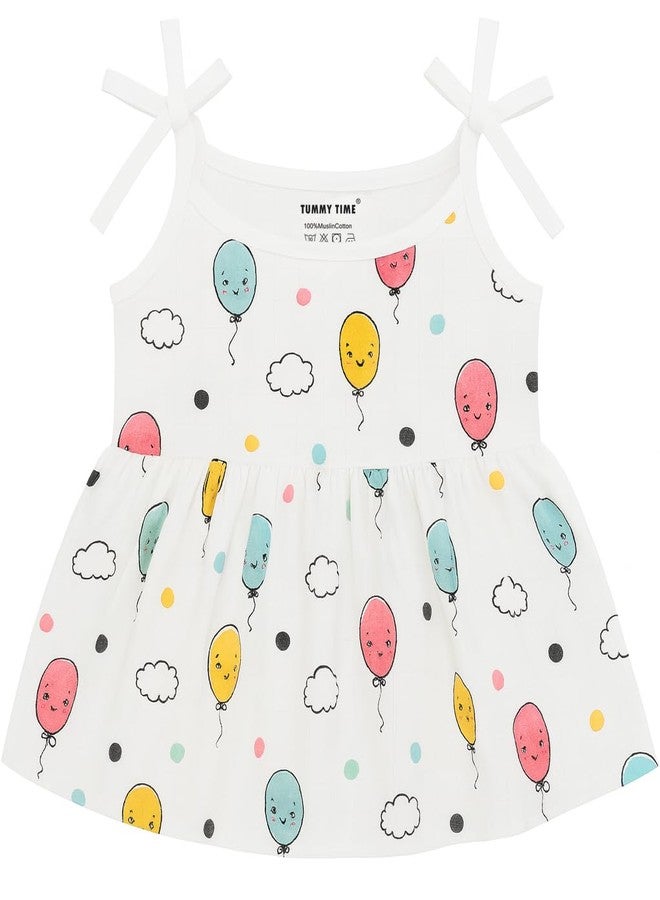 TUMMY TIME Muslin Knot Frock for Newborn Baby - White Printed, Sleeveless, Summer Wear for Baby | Muslin Soft Cotton Dress - Image 5