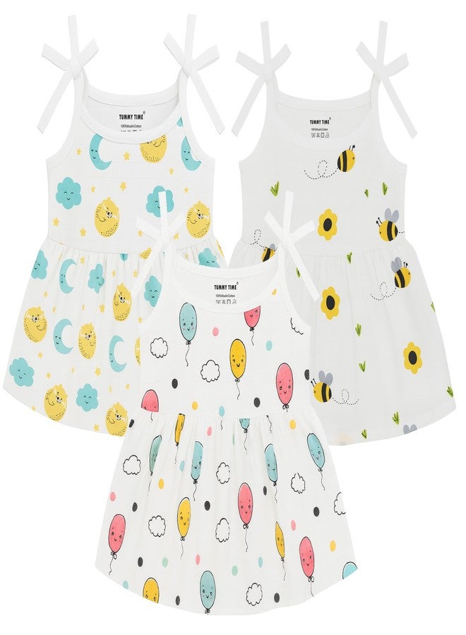 TUMMY TIME Muslin Knot Frock for Newborn Baby - White Printed, Sleeveless, Summer Wear for Baby | Muslin Soft Cotton Dress - Image 1