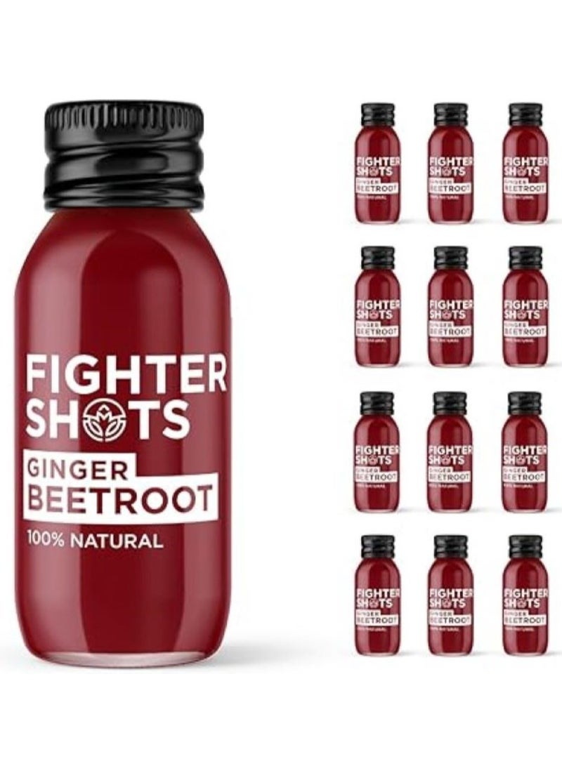 Fighter Shots Ginger + Beetroot (12x60ml) | Improves Heart Health | Boosts Immunity | 100% Natural | Perfect Morning/After Workout, Pick Me Up | No Preservatives - Image 1