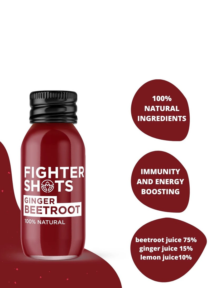 Fighter Shots Ginger + Beetroot (12x60ml) | Improves Heart Health | Boosts Immunity | 100% Natural | Perfect Morning/After Workout, Pick Me Up | No Preservatives - Image 2
