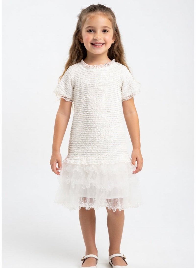 Queen FRILL WHITE Girls Party Dress, Princess Dress Party Wear Wedding Evening Formal Pageant Dance Gown for Birthday Kid Girls Elegant - Image 1