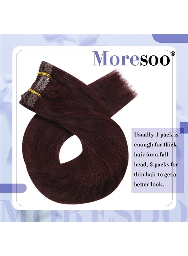 Moresoo Burgundy Red Hair Extensions Clip in Human Hair Double Weft Clip in Hair Extensions Red Wine Clip in Extensions Human Hair Full Head #99J 16inch 7Pieces 120Grams - Image 4