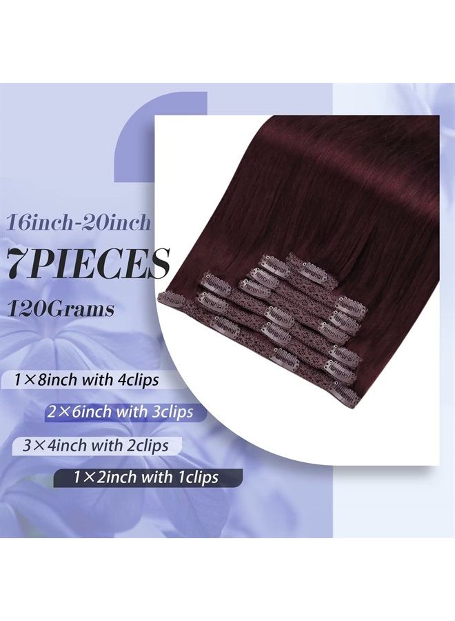 Moresoo Burgundy Red Hair Extensions Clip in Human Hair Double Weft Clip in Hair Extensions Red Wine Clip in Extensions Human Hair Full Head #99J 16inch 7Pieces 120Grams - Image 3
