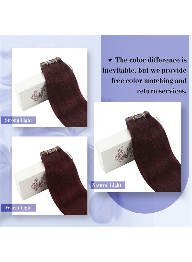 Moresoo Burgundy Red Hair Extensions Clip in Human Hair Double Weft Clip in Hair Extensions Red Wine Clip in Extensions Human Hair Full Head #99J 16inch 7Pieces 120Grams - Image 5