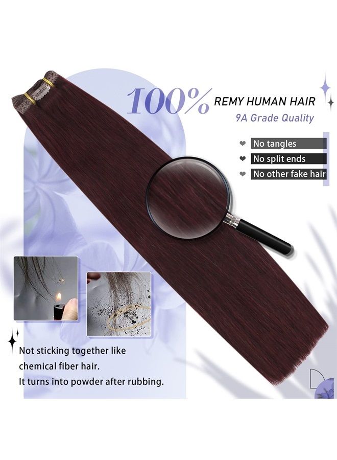 Moresoo Burgundy Red Hair Extensions Clip in Human Hair Double Weft Clip in Hair Extensions Red Wine Clip in Extensions Human Hair Full Head #99J 16inch 7Pieces 120Grams - Image 2