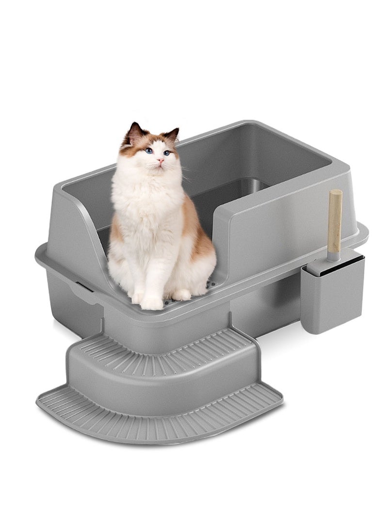 Kidle - Stainless Steel Cat Litter Box with Shovel Thickened Durable Anti-Corrosion Cat Toilet Open Pedal Pet - Image 1
