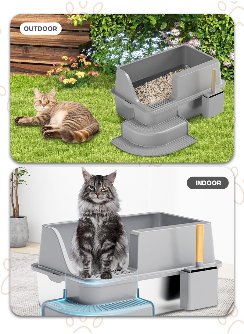 Kidle - Stainless Steel Cat Litter Box with Shovel Thickened Durable Anti-Corrosion Cat Toilet Open Pedal Pet - Image 1
