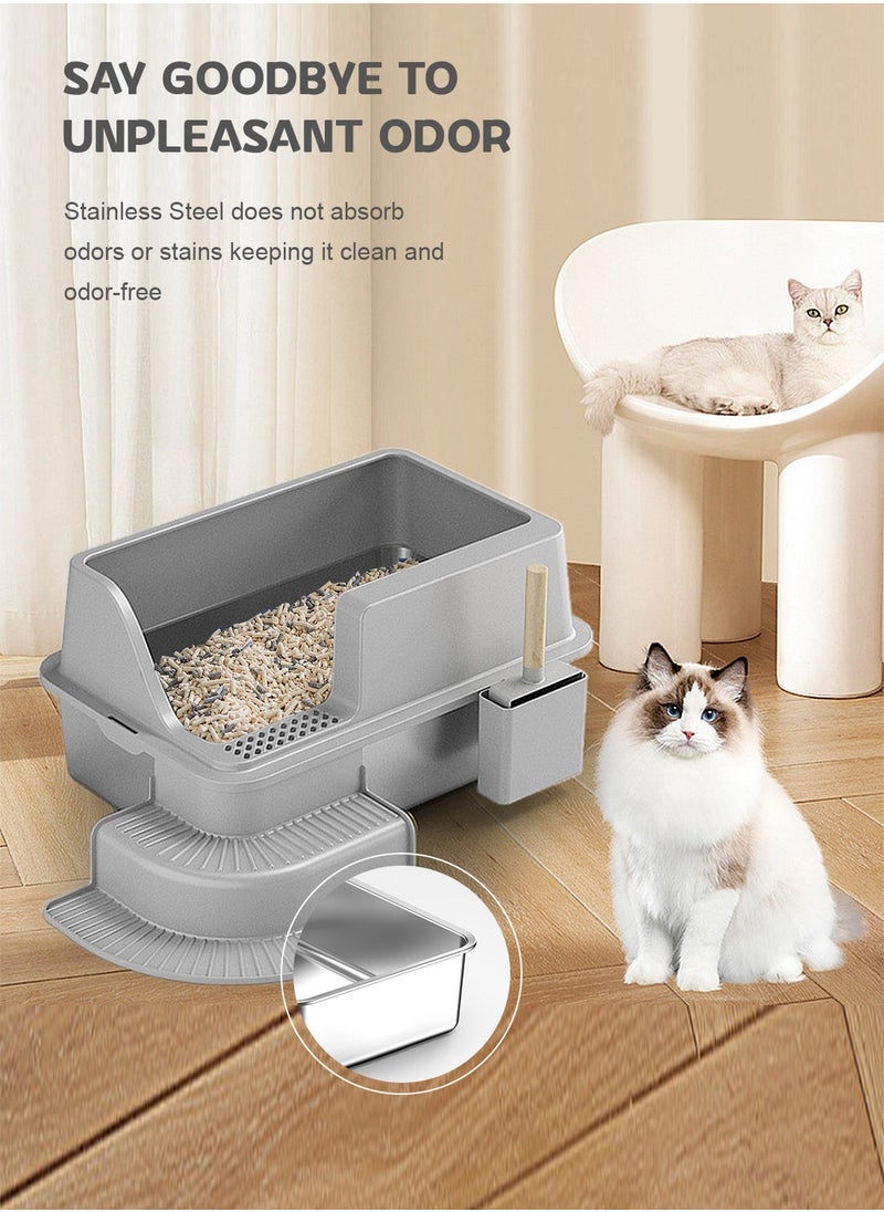 Kidle - Stainless Steel Cat Litter Box with Shovel Thickened Durable Anti-Corrosion Cat Toilet Open Pedal Pet - Image 1