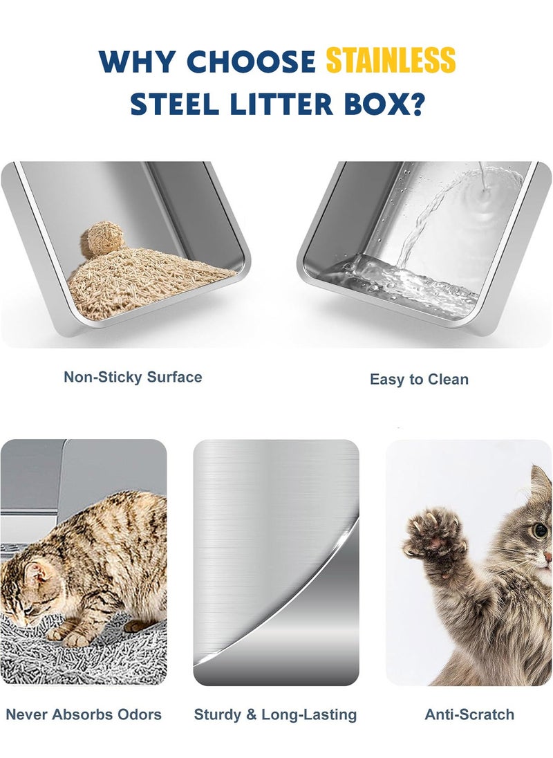 Kidle - Stainless Steel Cat Litter Box with Shovel Thickened Durable Anti-Corrosion Cat Toilet Open Pedal Pet - Image 1